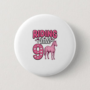 Reitet in das 9 Pferd Geburtstagsmädchen Vintage-S Button