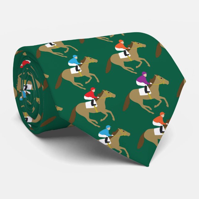 Reitjockeys Derby-Tag Monogramm Grün Krawatte (Gerollt)