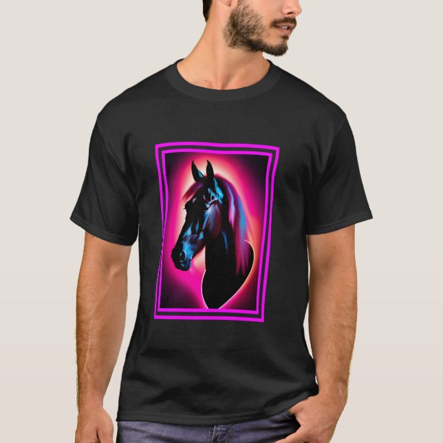 Reitlehrer mit Pferdekopf-Kunst-Thema T-Shirt (Vorderseite)