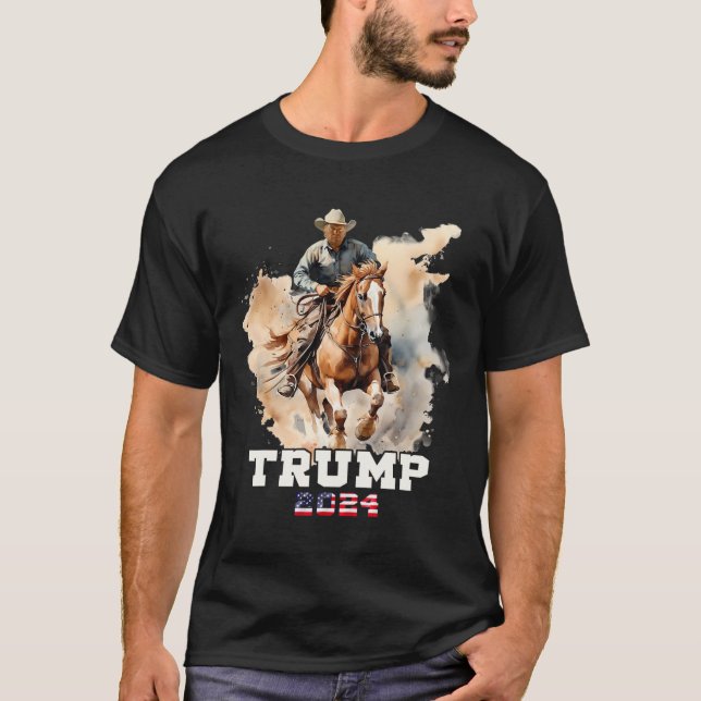 Reitpferd American Flag Cowboy T-Shirt (Vorderseite)