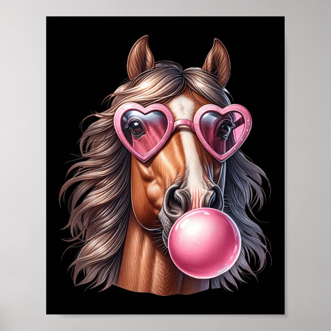 Reitpferd bläst bläserndes Kaugummi mit Schlangenp Poster (Vorne)
