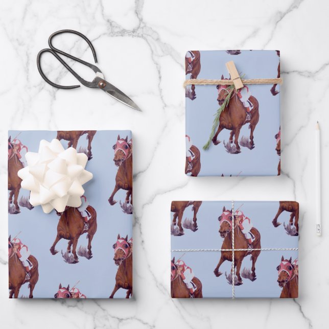 Reitpferd gewinnt Race Wrapping Paper Geschenkpapier Set (Vorderseite)