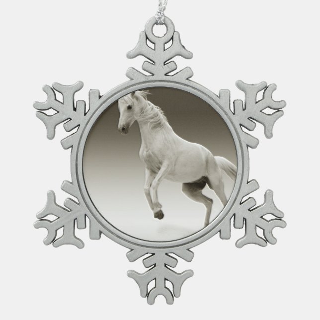Reitpferd Schneeflocken Zinn-Ornament (Vorderseite)