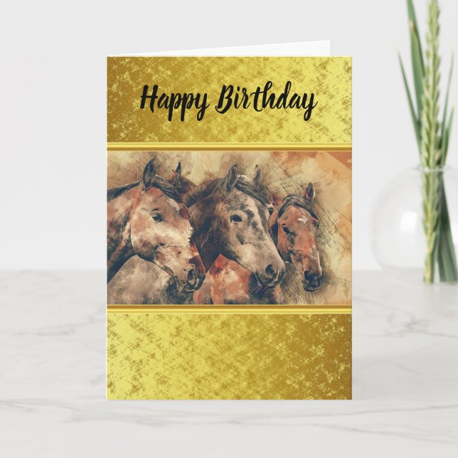 Reitpferde auf einem Feld Karte (Vorderseite)