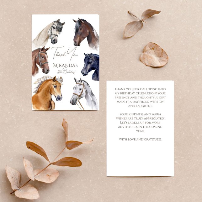Reitpferde Dankeskarte (Horses equestrian elegant birthday party thank you card elegant horses horse themed party thank you)
