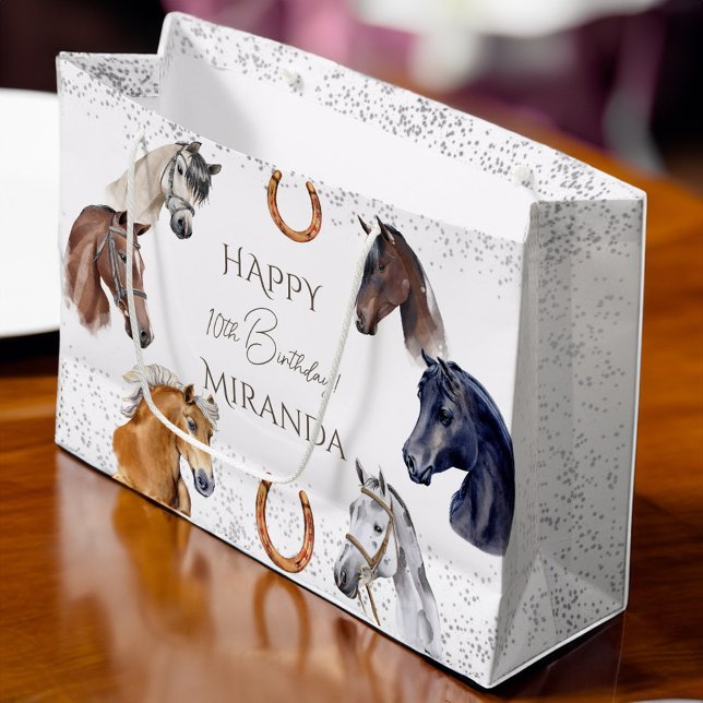 Reitpferde Große Geschenktüte (Horses equestrian elegant birthday party large gift bag)