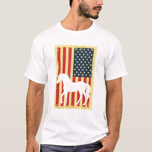 Reitpferde USA American Flag 4. Juli Patriotic Equ T-Shirt (Vorderseite)