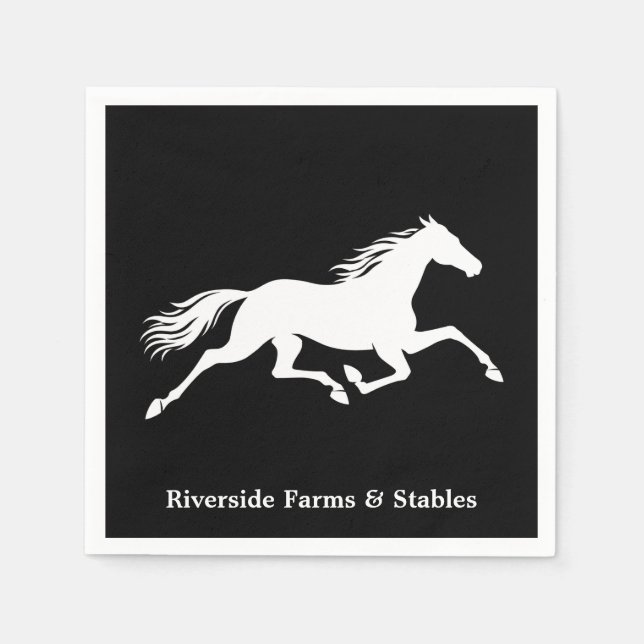 Reitpferdestall Name Schwarz Serviette (Vorderseite)