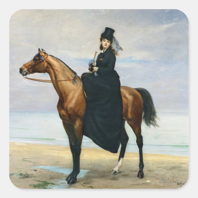 Reitportrait von Mademoiselle Croizette Quadratischer Aufkleber (Vorderseite)