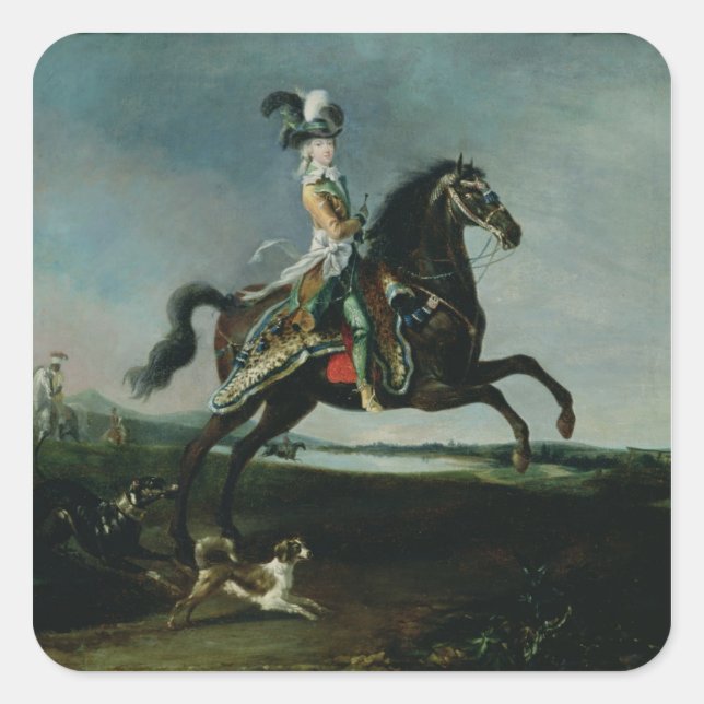 Reitportrait von Marie-Antoinette Quadratischer Aufkleber (Vorderseite)