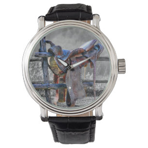 Reitsattel auf dem Corral Fence Western Armbanduhr