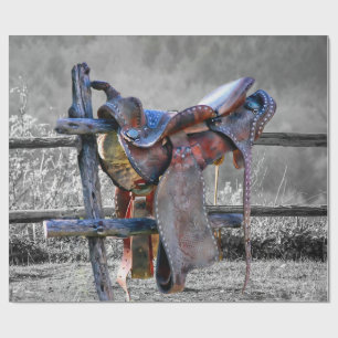 Reitsattel auf dem Corral Fence Western Geschenkpapier