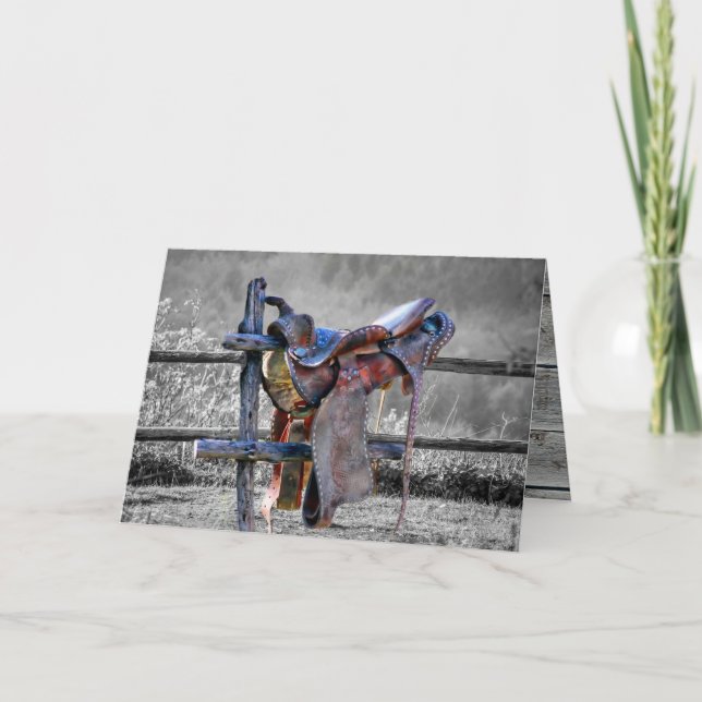 Reitsattel auf dem Corral Fence Western Karte (Vorderseite)