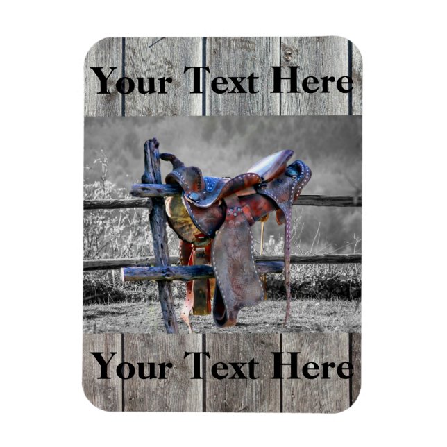 Reitsattel auf dem Corral Fence Western Magnet (Vertikal)