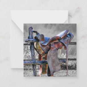 Reitsattel auf dem Corral Fence Western Mitteilungskarte