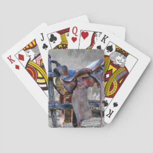 Reitsattel auf dem Corral Fence Western Spielkarten