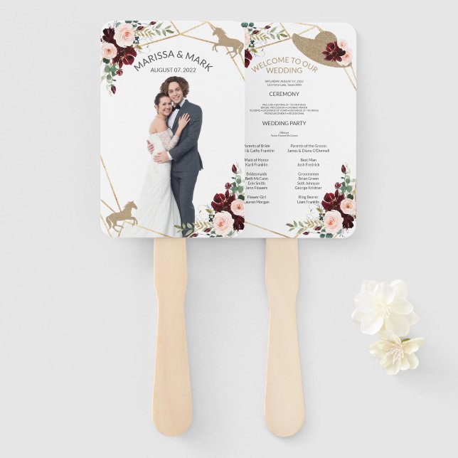 Reitsport Hochzeitsprogramm Fans mit Foto Fächer (Vorne und Hinten)