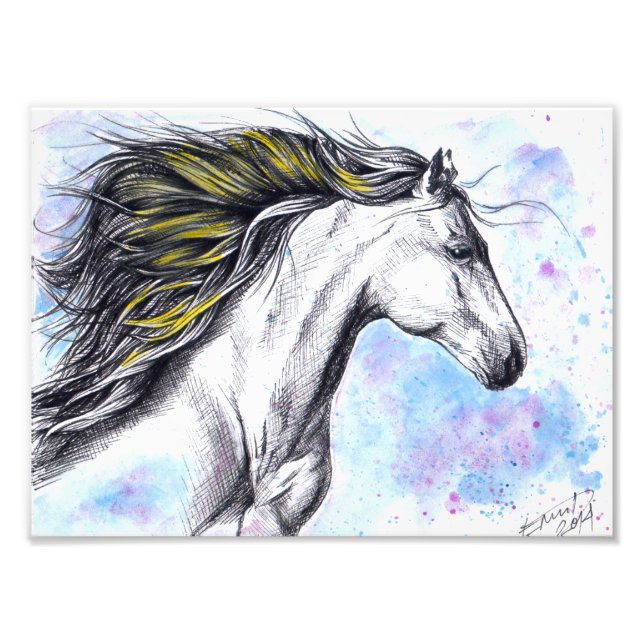 Reitsport Wasserfarbe und Tintenfischkunst Fotodruck (Vorne)