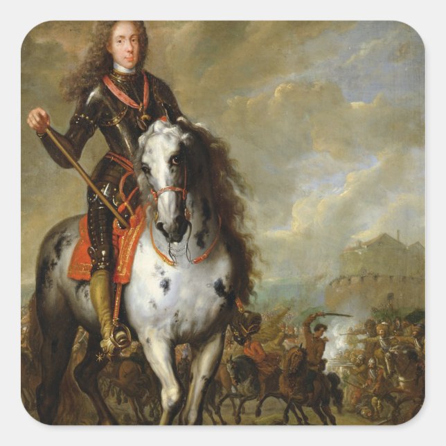 Reitsportrait von Prinz Eugene Quadratischer Aufkleber (Vorderseite)