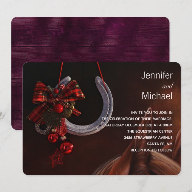 Reitthema Hochzeit von Horseshoe Einladung (Vorne/Hinten)