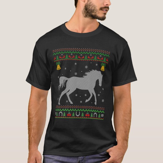 Reittier Lover Xmas Ugly Horse Weihnachten T-Shirt (Vorderseite)