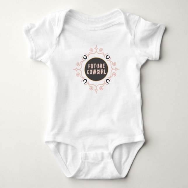 Reittier Mongram Lucky Horseshoe Pattern Baby Strampler (Vorderseite)