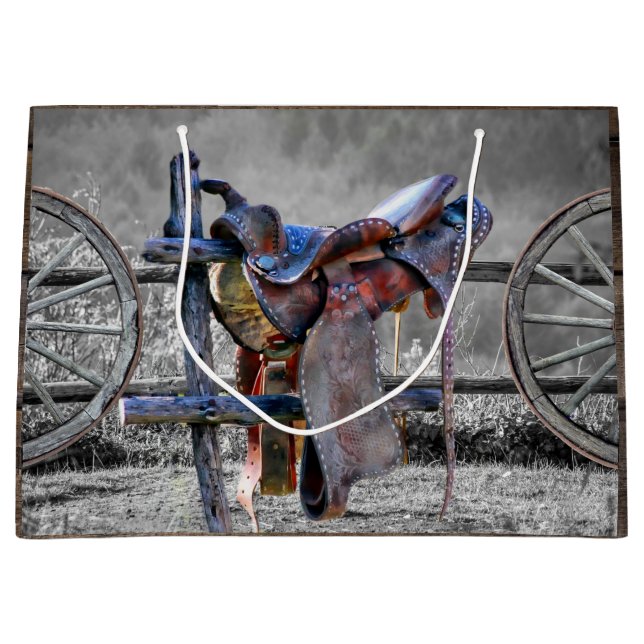 Reitwagen-Rad für den Western der Reitzaun  Große Geschenktüte (Vorderseite)