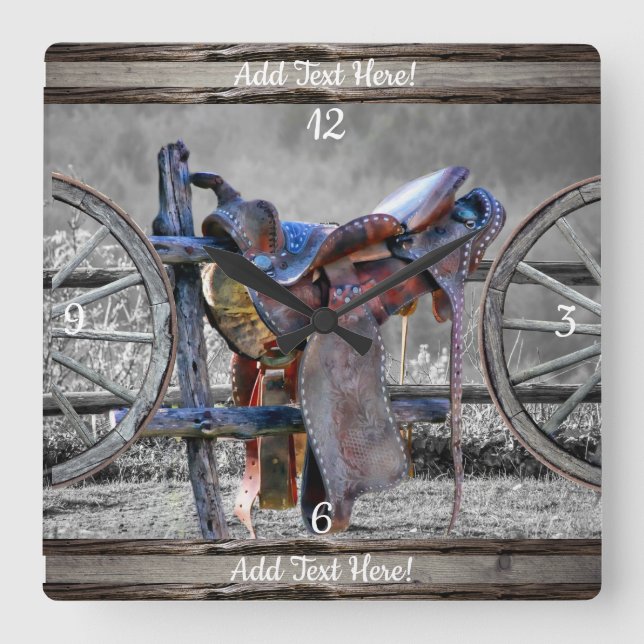 Reitwagen-Rad für den Western der Reitzaun  Quadratische Wanduhr (Vorderseite)