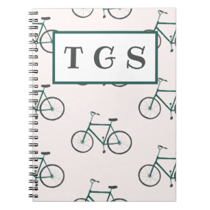Reizend grünes Fahrradmuster-Monogrammnotizbuch Notizblock