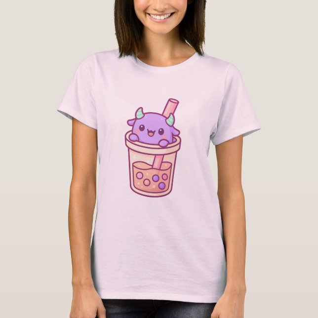 Reizend Kawaii Monster with Rainbow Bubble Tea T-Shirt (Vorderseite)
