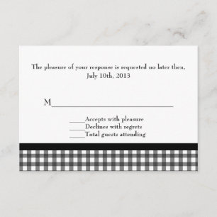 Reizend schwarze u. weiße Gingham-Hochzeit RSVP Karte