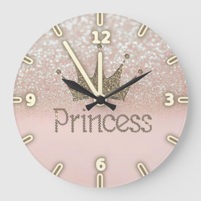 Reizend Tiara, Prinzessin, Glittery Bokeh Große Wanduhr (Vorderseite)