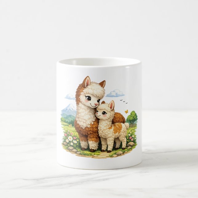 Reizende Alpakamutter und Baby Kaffeetasse (Mittel)