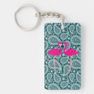 Reizende Blaugrüne Weiße Paisley-Rosa Flamingos Schlüsselanhänger