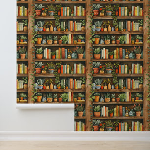 Reizende Botanische Bibliothek Aquarell-Bücher Tapete