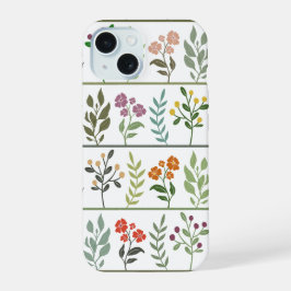 Reizende botanische Streifen-Blumengarten-Kunst iPhone 15 Hülle