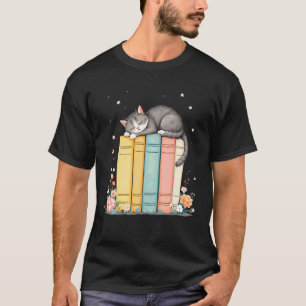Reizende Bücherliebhaber-Katze Schläft Entspannt L T-Shirt