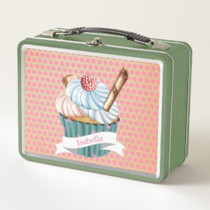Reizende Cupcake-Metall-Lunchbox im Vintage-Stil Metall Brotdose