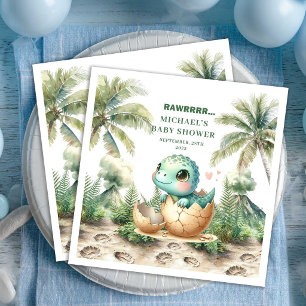 Reizende Dino-Baby-Party bald zu erwarten Namensse Serviette