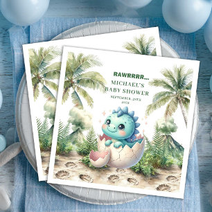 Reizende Dino-Baby-Party Schlüpft bald Name Serviette