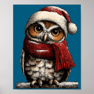 Reizende Eule mit Weihnachtsmannmütze Schneeiger W Poster