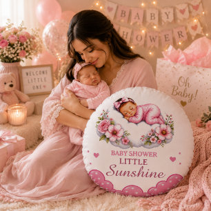 Reizende Florale Kleine Sonnenschein-Baby-Party Rundes Kissen