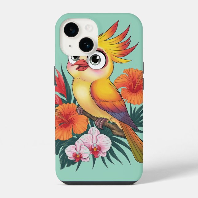 Reizende gelbe Vögel mit Blumen iPhone Hülle (Rückseite)
