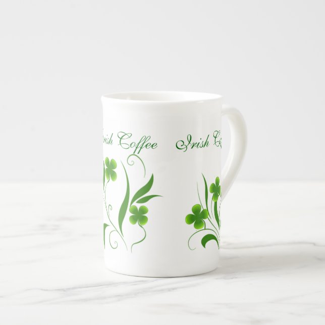 Reizende grüne Kleeblatt-Irishcoffee-Tasse Prozellantasse (Vorderseite Rechts)