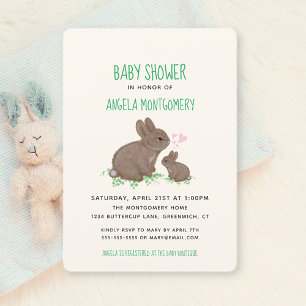 Reizende Kaninchen im Kleeblatt mit Baby Shower-He Einladung