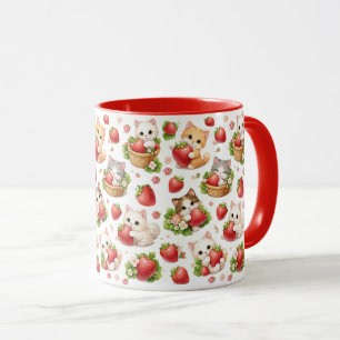 Reizende Kätzchen und Erdbeeren Keramik-Tasse Tasse