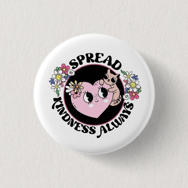 Reizende Katze & Blumen Knopf – Verbreite Freundli Button (Vorderseite)