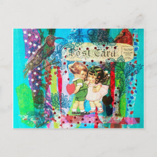 Reizende Kinder im Vintage-Stil zum Valentinstag Postkarte