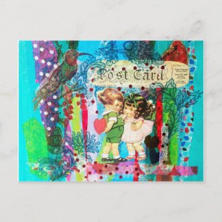 Reizende Kinder im Vintage-Stil zum Valentinstag Postkarte