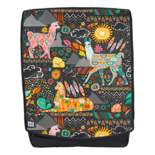 Reizende Lamas auf grauem Rucksack